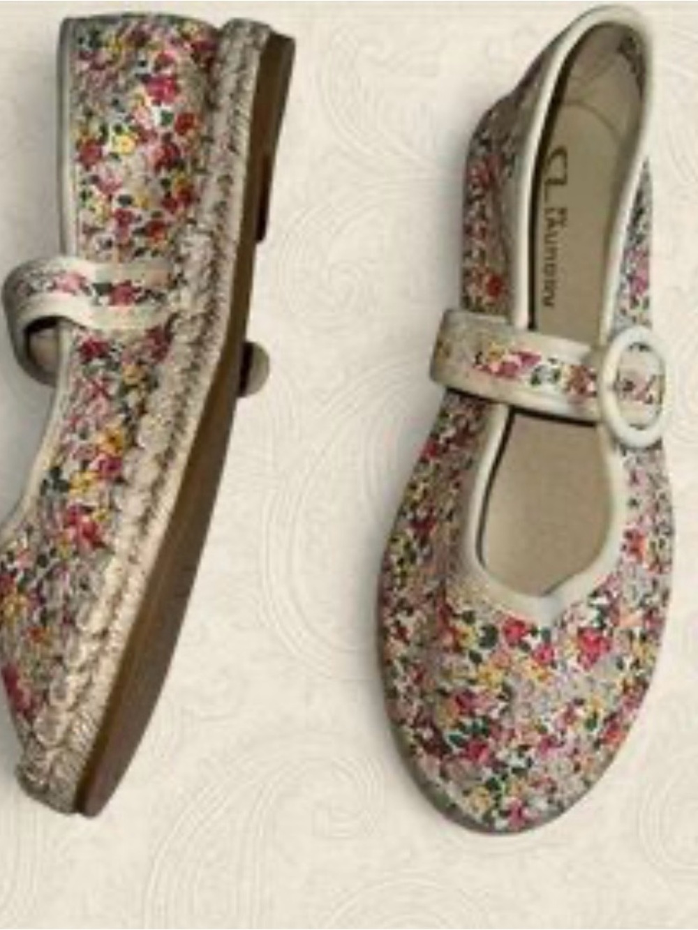 CL by Laundry Floral Canvas Mary Jane Espadrille Flats Size 5.5